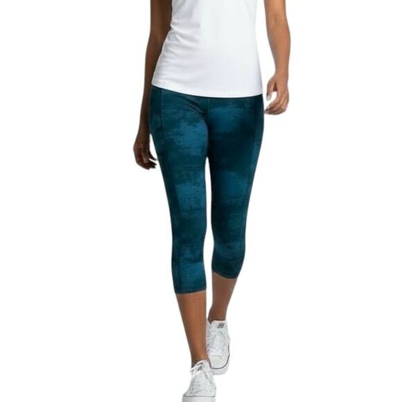 Old Navy Pants - Old Navy Active Womens Athletic Capri Leggings M Tall Blue & Black Tie Dye Print